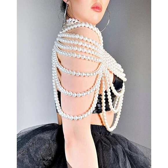 Queen Pearl Body Chain Sexy Bra Fashion Shoulder Necklaces Harness Jewelry Class - Picture 8 of 9